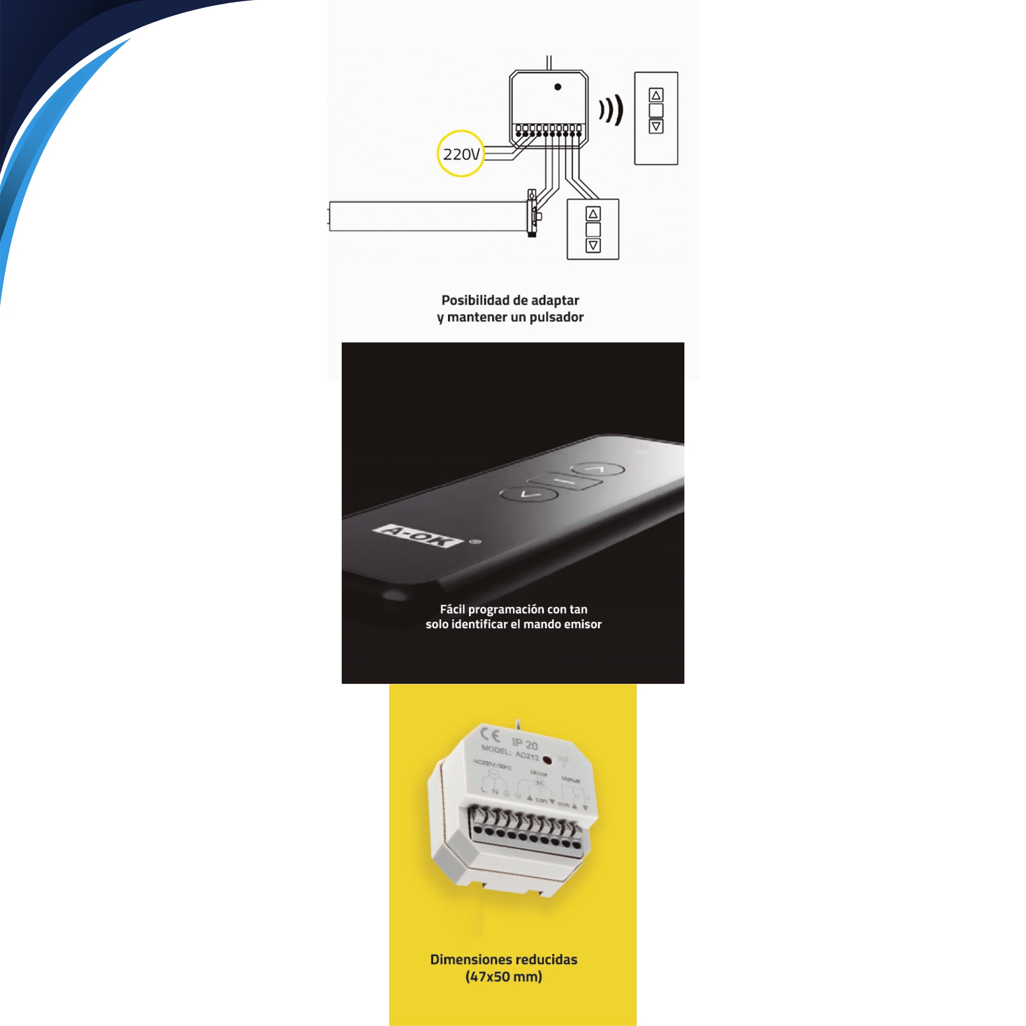 Receptor Indoor AOK para motor con cable